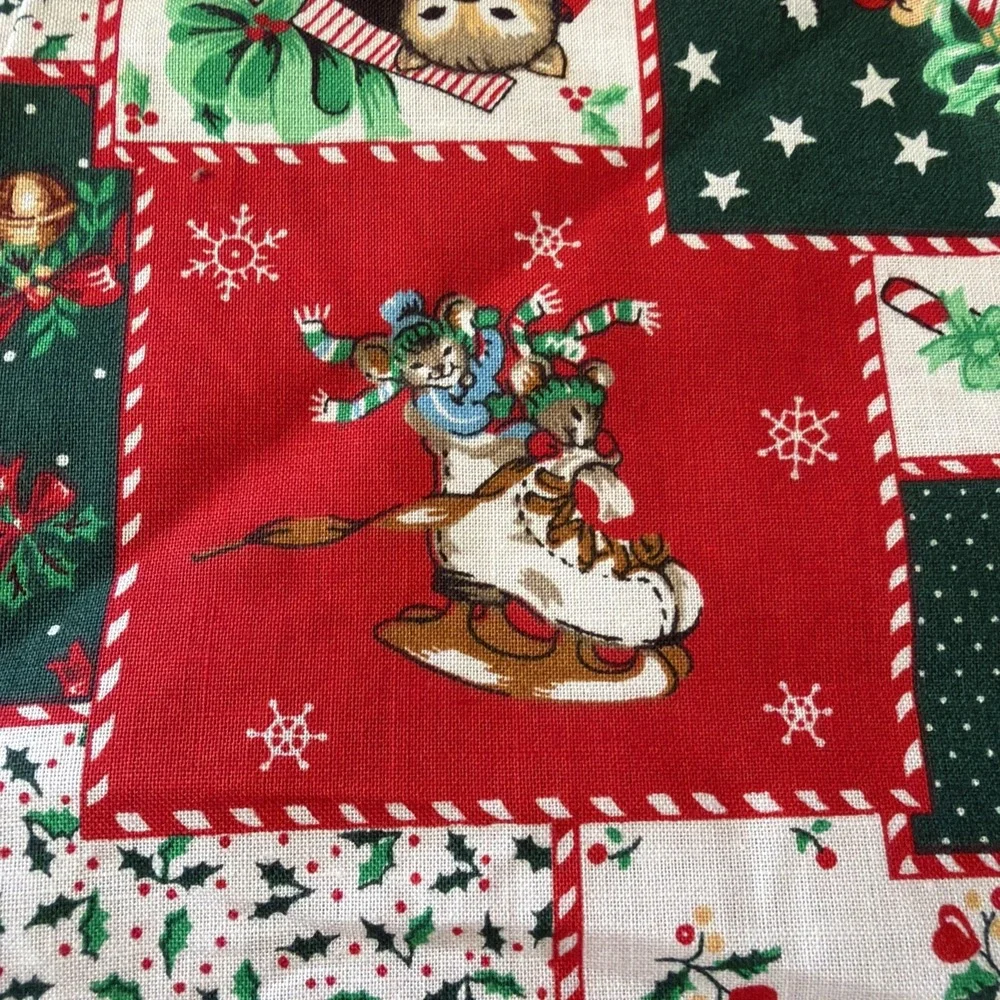 Vintage 4 Yds Wamsutta Hallmark Cards Christmas Patchwork Cotton Puppies, Kitty